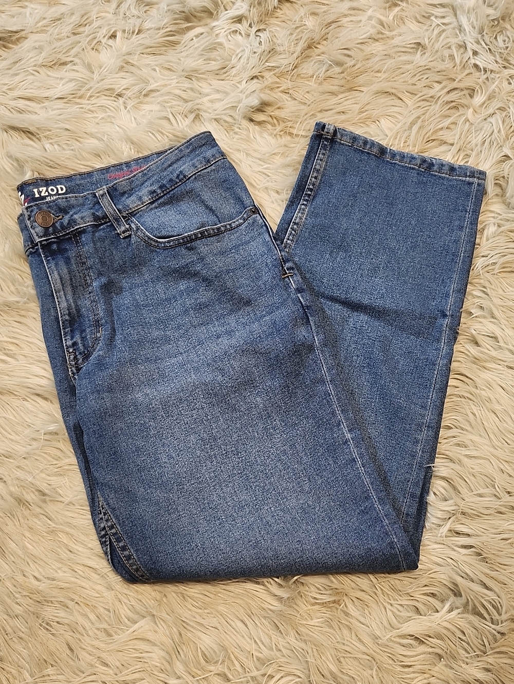 Izod Men's Saltwater Straight Fit Jeans in Mid Blue Wash- 34" X 30"